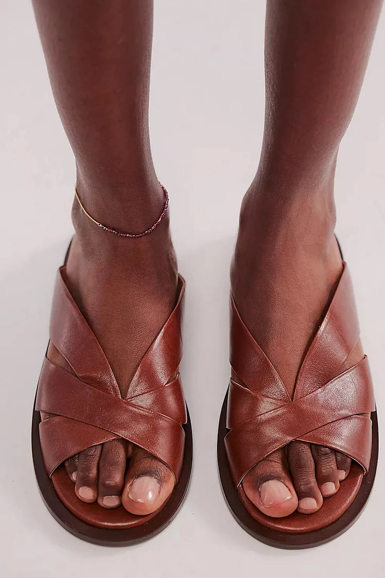 Hollow Out Solid Color Open Toe Brown Slippers [Pre Order]