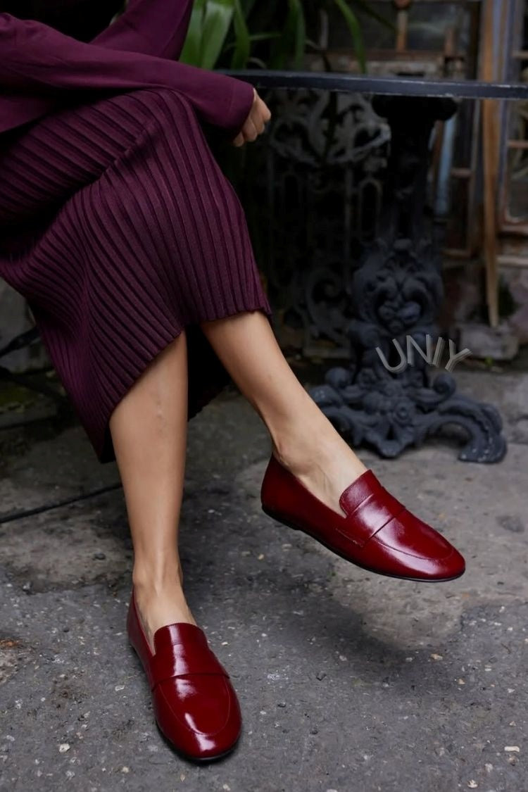 Solid Color Polished Leather Versatile Penny Loafers [Pre Order]