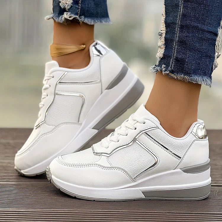 Contrast Binding Lace Up Quilted Casual Wedge Sneakers