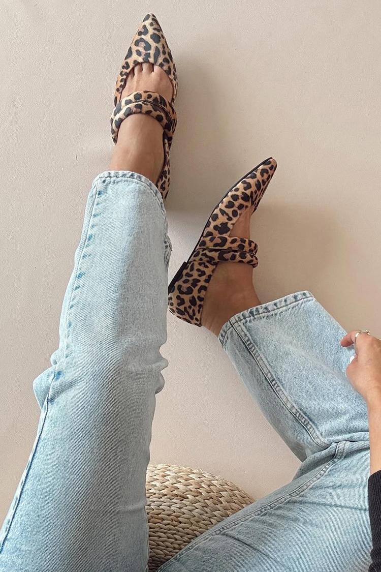 Double Instep Straps Leopard Print Pointed Toe Flats [Pre Order]