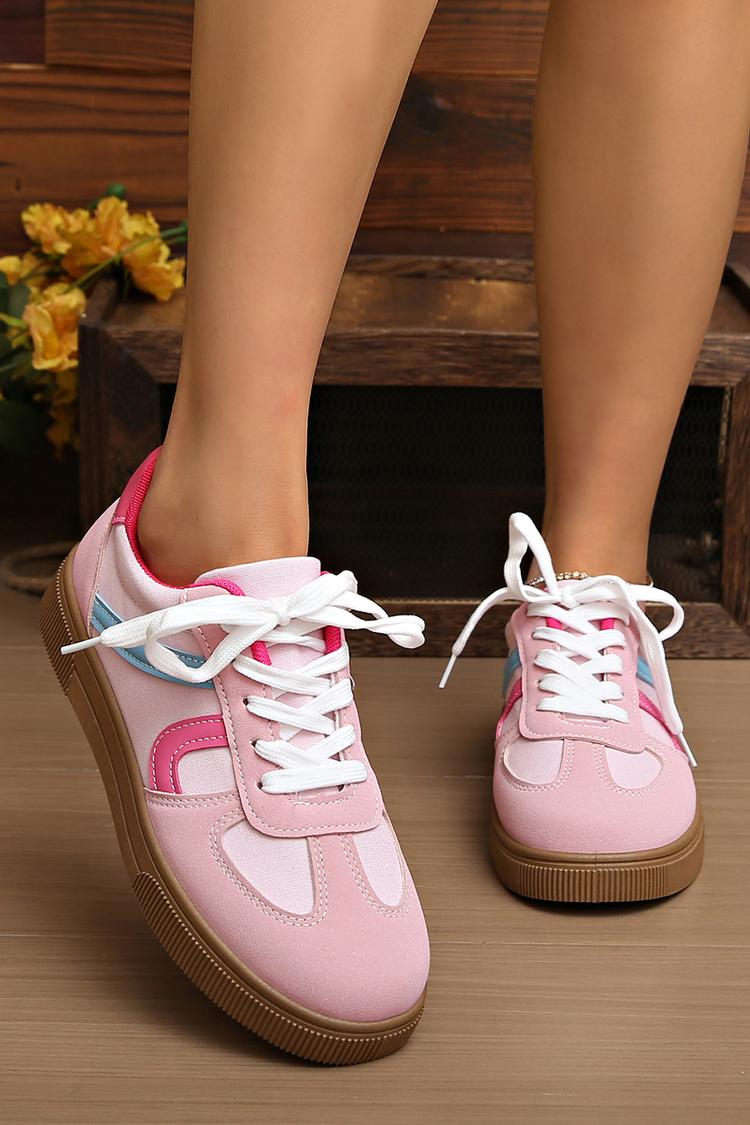 Sneakers casual con punta tonda, lacci e patchwork colorblock 