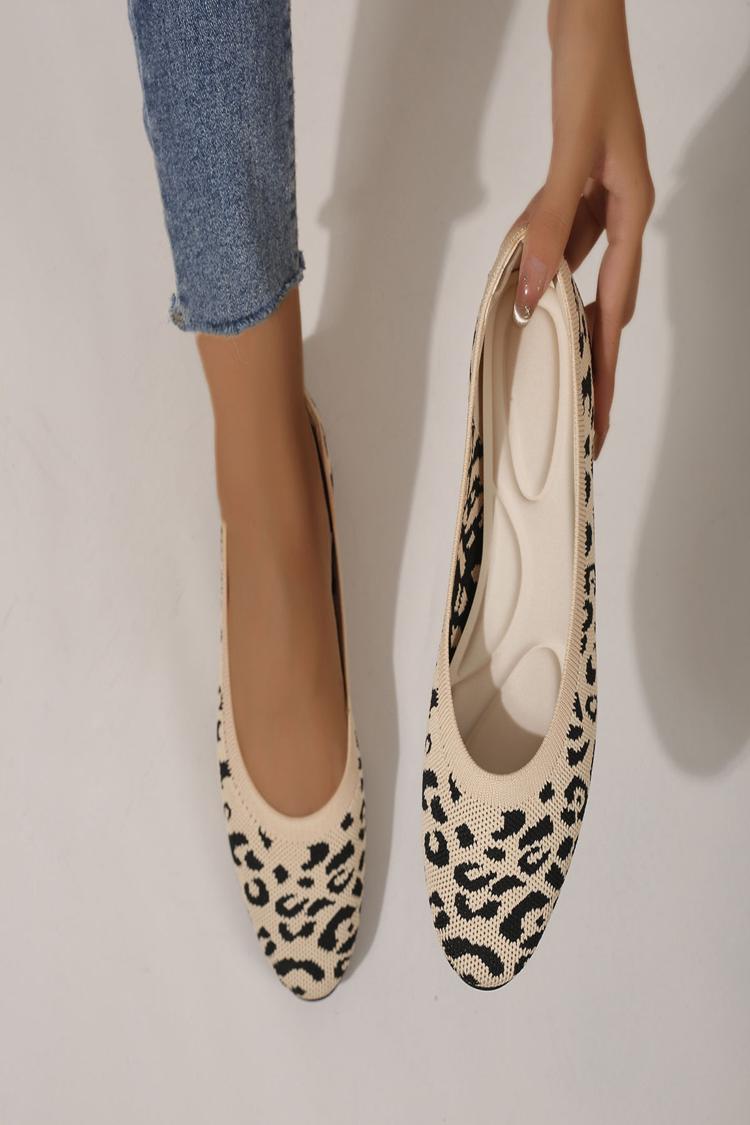 Leopard Pattern Round Toe Knitted Lightweight Flats