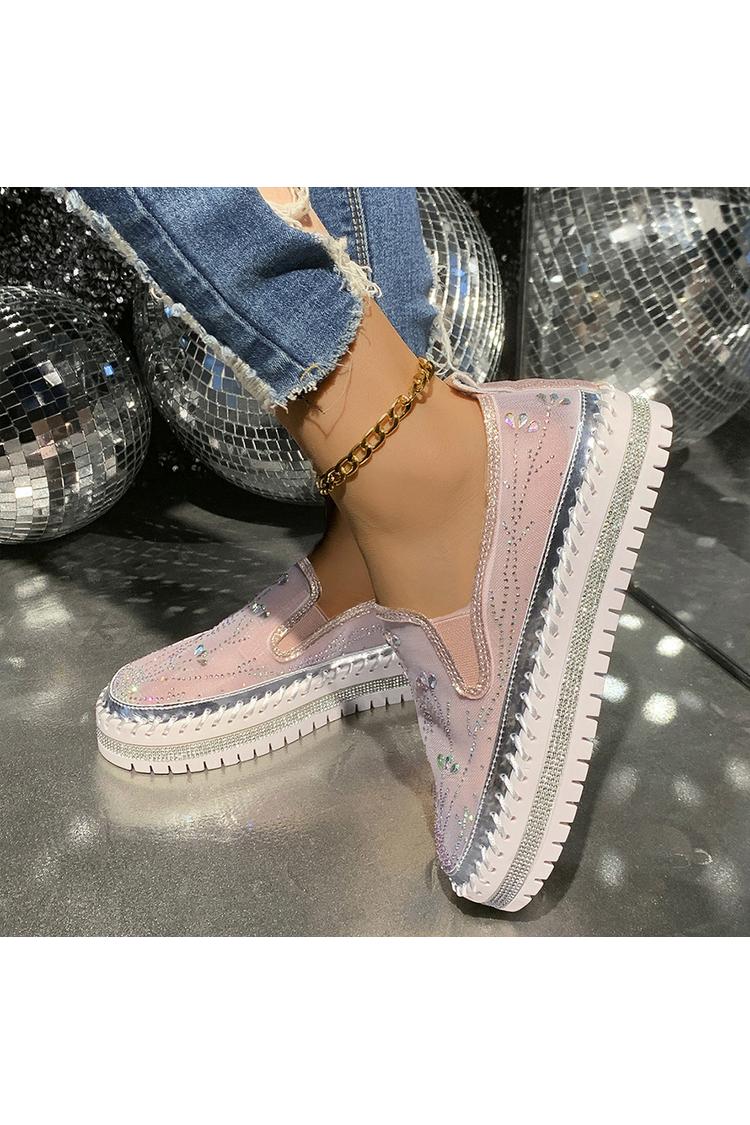 Mesh Strass Dekor Atmungsaktive Runde Zehen Freizeit Plateauschuhe
