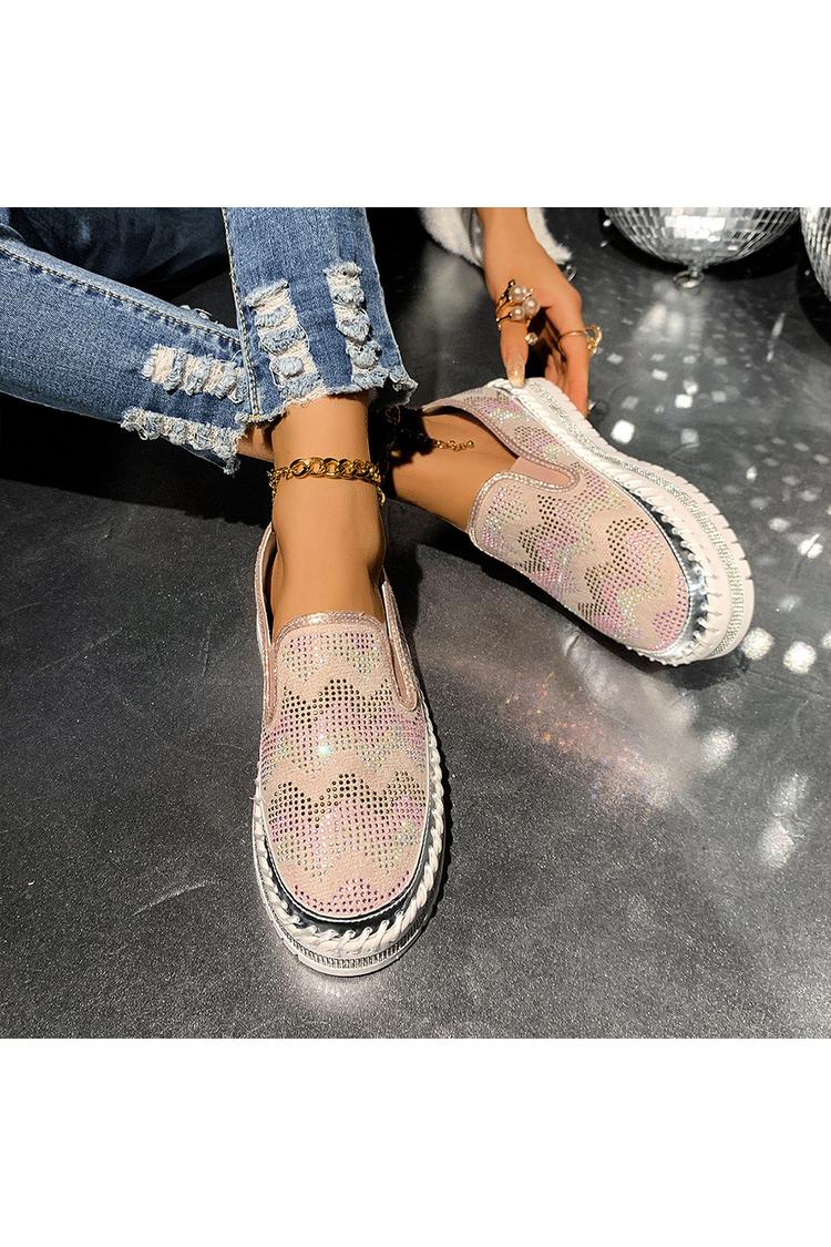 Colorblock gewellte Strassverzierung runde Zehe lässige Plateau Slipper