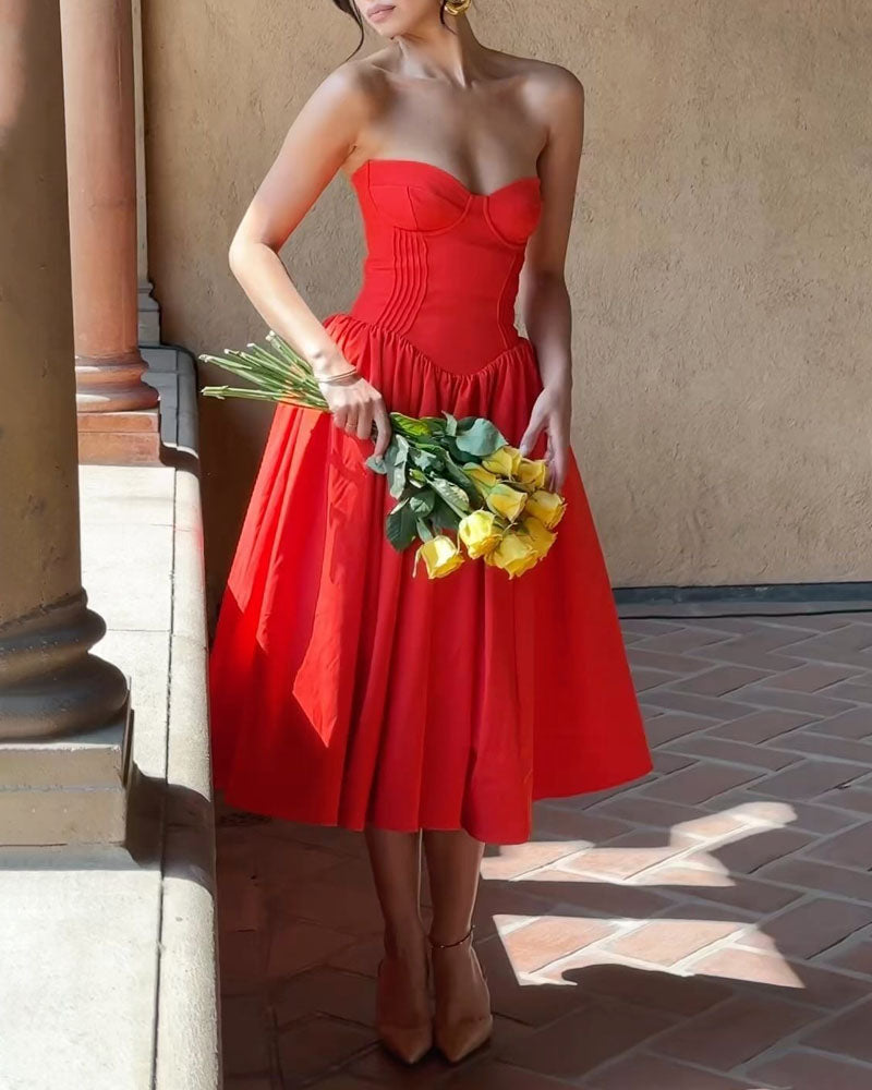 Elegant Solid Color Strapless Dress