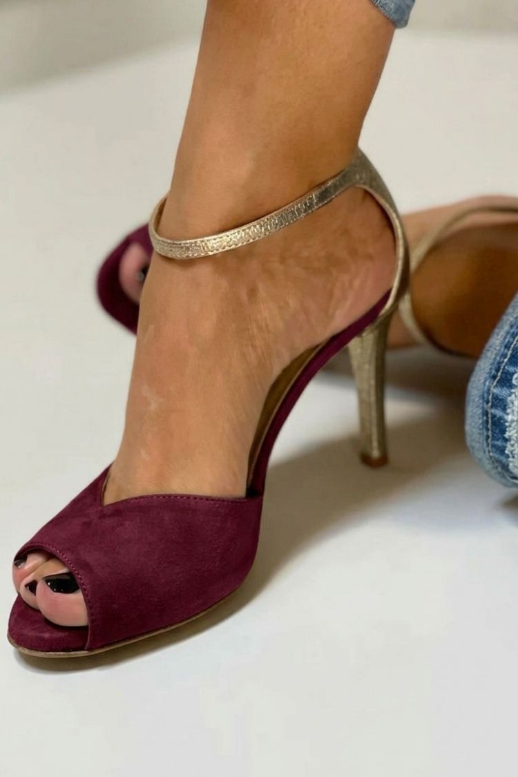 Glitter Ankle Strap Buckle Peep Toe Stiletto Heels