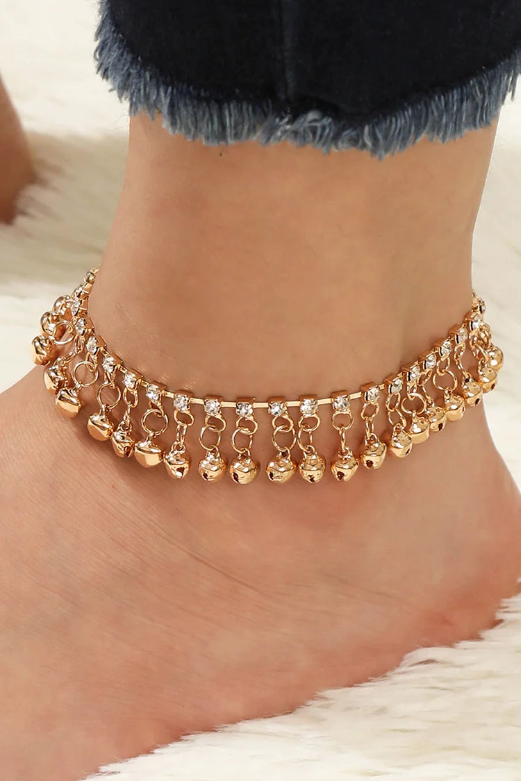 Cavigliera alla moda con frange a campana e lucentezza metallica con decorazioni in strass 