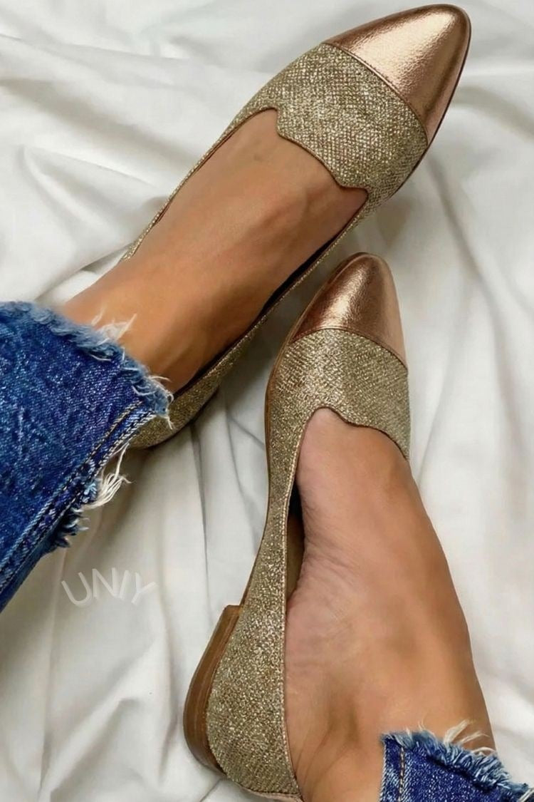 Guld Spids Tå Lappetæppe Slip-On Hverdags Sko
