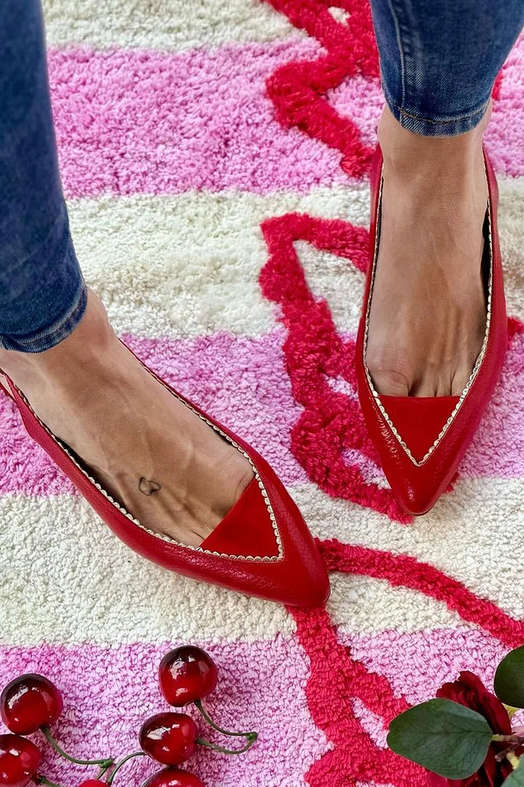 Contrast Trim Pointed Toe Slingback Red Flats [Pre Order]