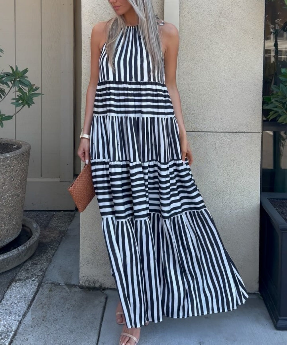 Artistic Zebra Stripes Print Maxi Dress