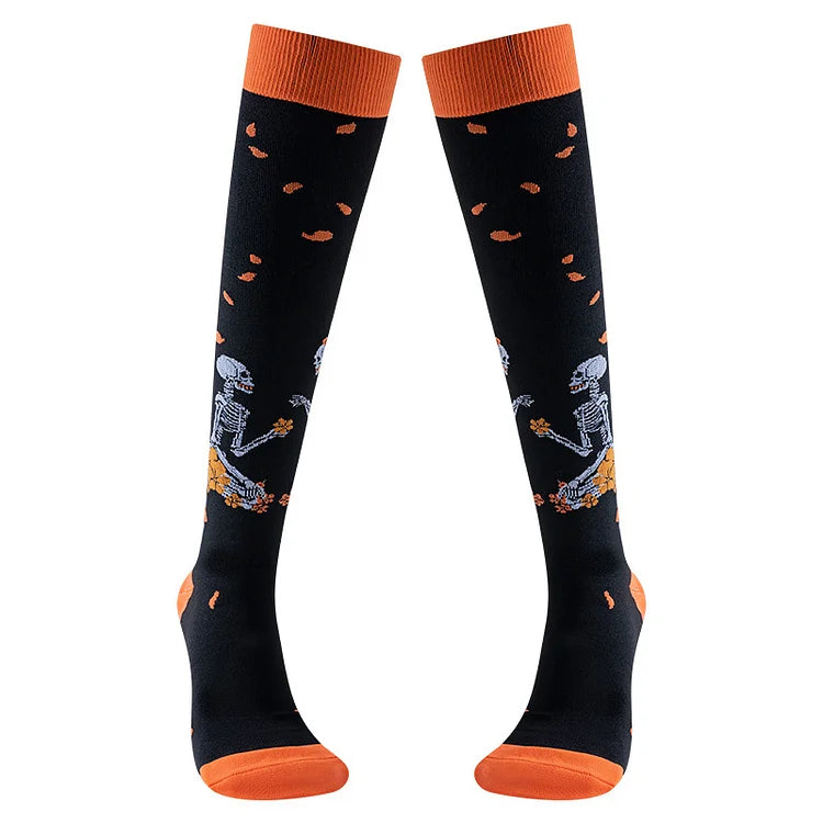 Halloween-Socken mit lustigem Gitarrentanz-Skelett-Print über den Wadensocken