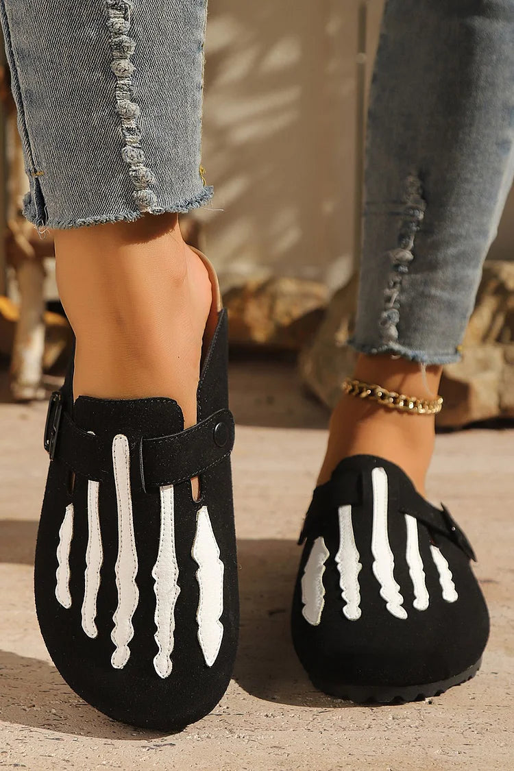 Colorblock Faux Suede Strap Buckle Round Toe Casual Mules