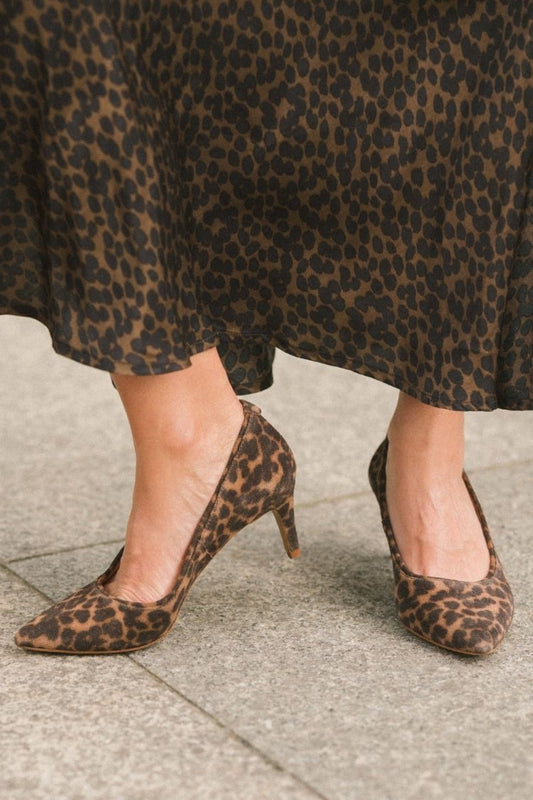 Leopard Print Faux Suede Pointed Toe High Heels [Pre Order]