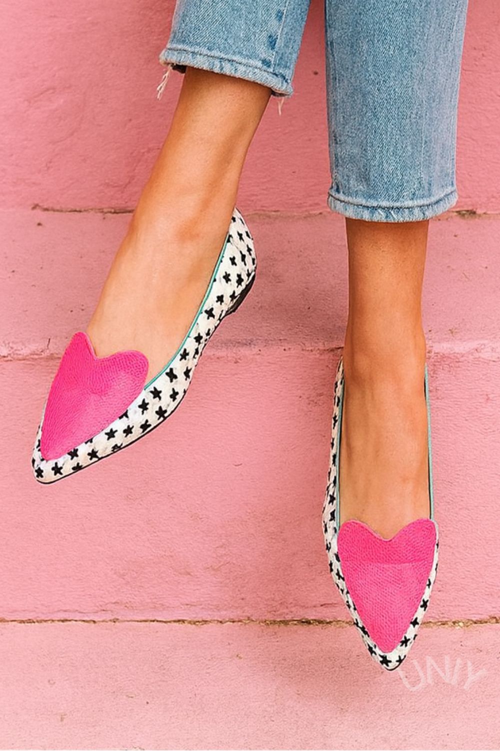 Rosa Herz Stern Druck Spitz Ballerinas  [Vorbestellung]