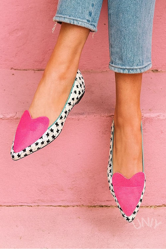 Rosa Herz Stern Druck Spitz Ballerinas  [Vorbestellung]