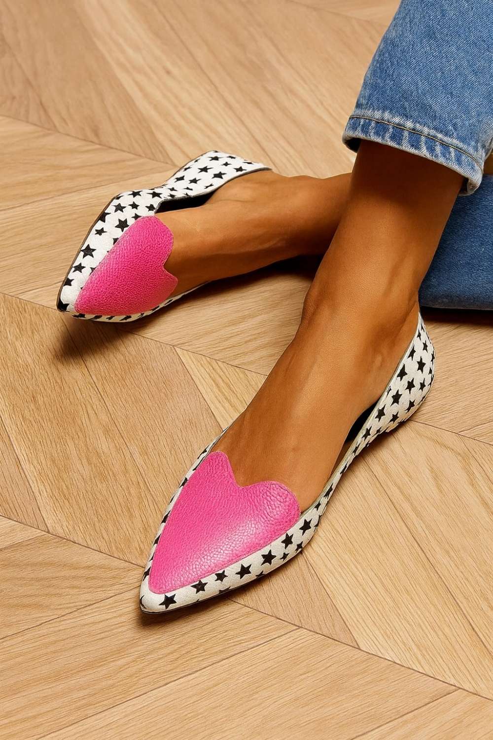 Ballerine casual con punta a punta e cuore rosa con stampa a stella [Pre-ordine]