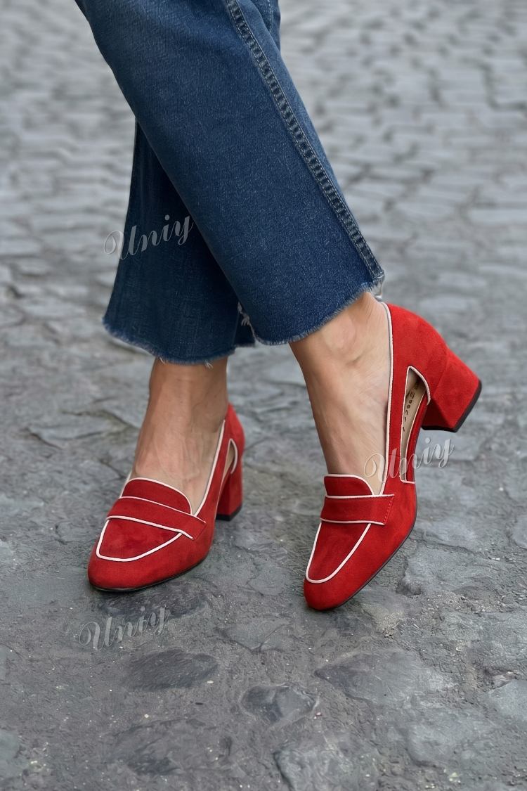 Suede Cutout Penny Loafer Block Heels [Pre Order]