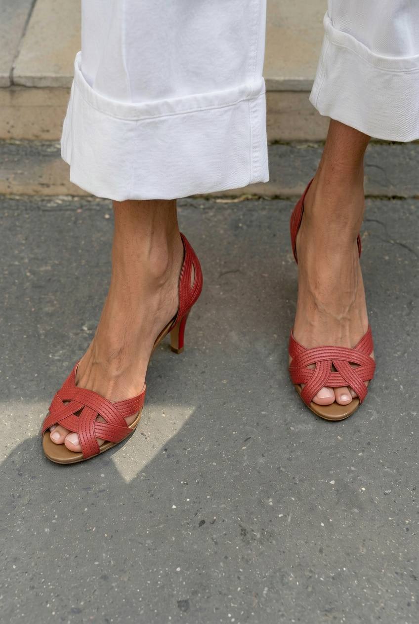 Woven Crisscross Peep Toe Slingback Kitten Heel Sandals [Pre Order]