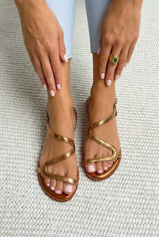 Asymmetric Wavy Open Toe Flat Casual Sandals [Pre Order]