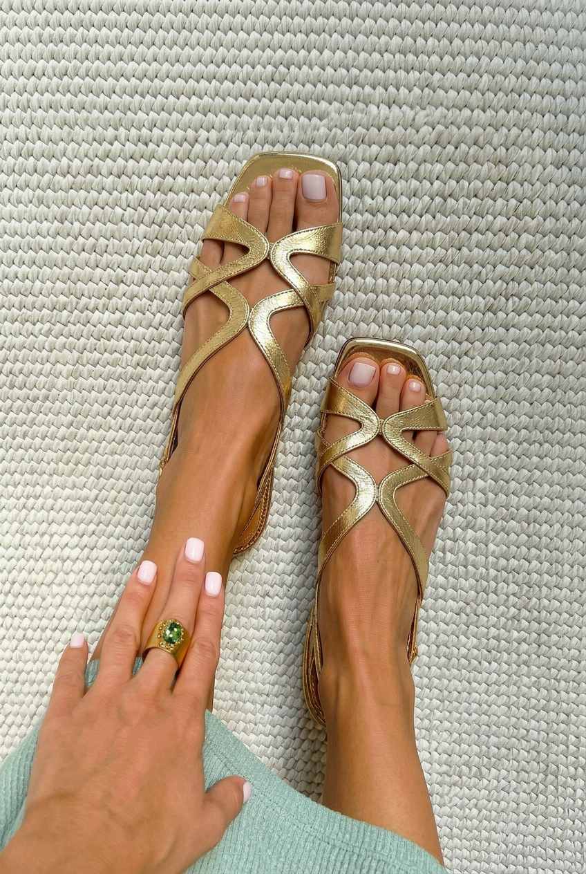 Latticed Crisscross Square Toe Flat Slingback Sandals [Pre Order]