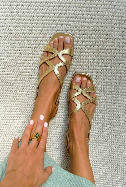 Latticed Crisscross Square Toe Flat Slingback Sandals [Pre Order]