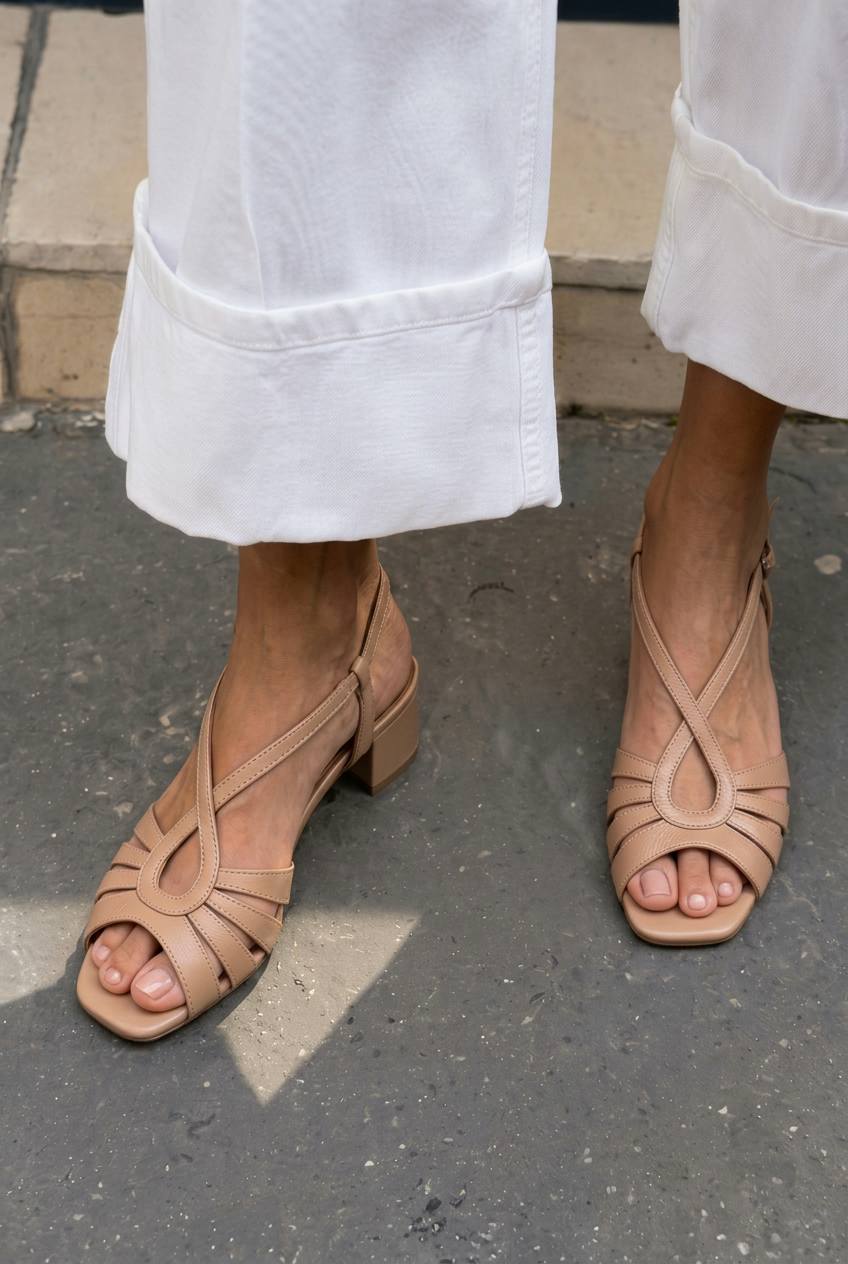 Strappy Crisscross Square Toe Block Heel Sandals [Pre Order]
