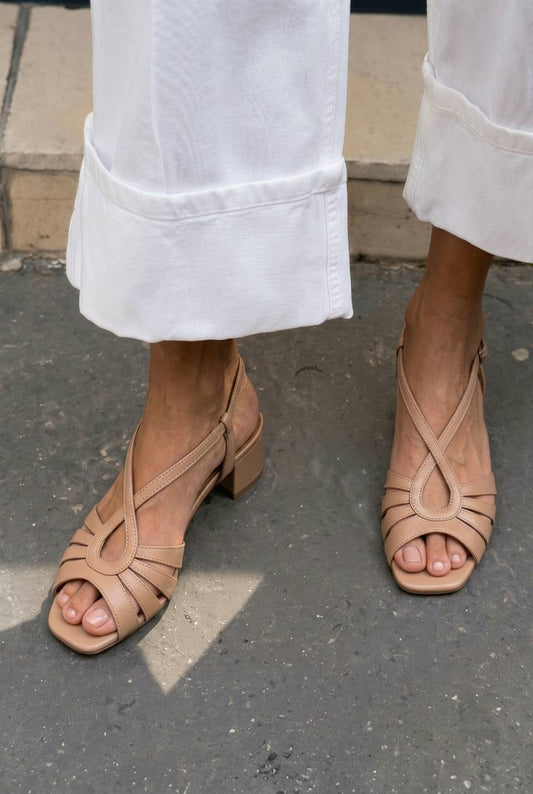 Strappy Crisscross Square Toe Block Heel Sandals [Pre Order]