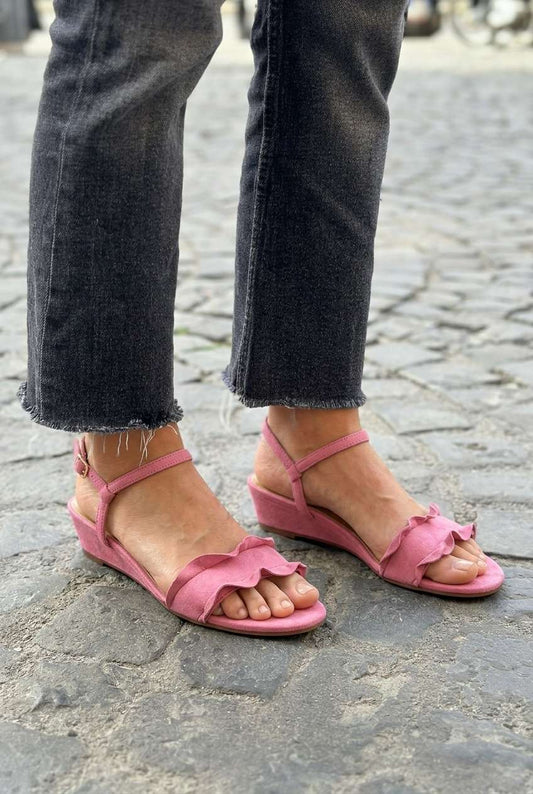 Ruffled Open Toe Ankle Strap Wedge Sandals [Pre Order]