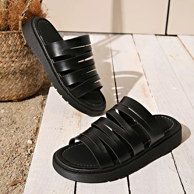 Cutout Straps Round Toe Outdoor Casual Platform Slippers