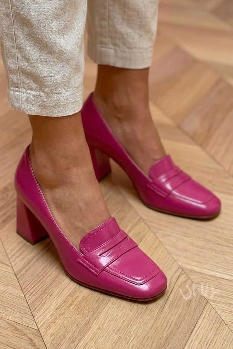 Chic Solid Color Square Toe Block Heel Loafers [Pre Order]