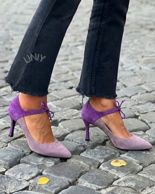 Vintage Two-Tone Purple Pointed Toe Bow Tie High Heels