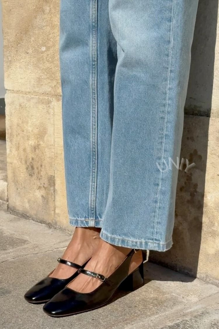 Black Square Toe Block Heel Mary Jane Slingback Pumps [Pre Order]
