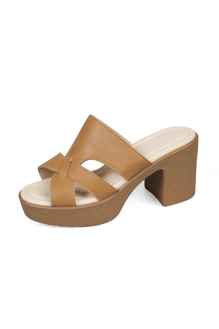 Sandali casual con tacco, punta tonda, tinta unita, con ritaglio irregolare