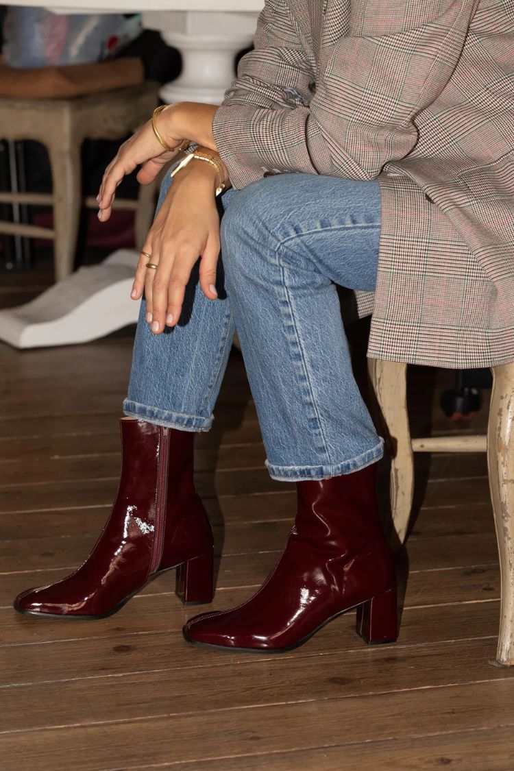 Square Toe Patchwork Patent Versatile Block Heel Ankle Boots [Pre Order]