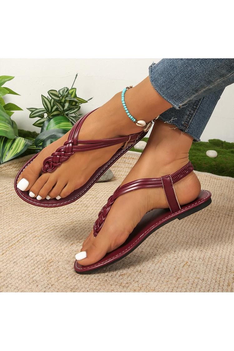 Einfarbige geflochtene Riemen Flip-Flops lässige Outdoor-Sandalen
