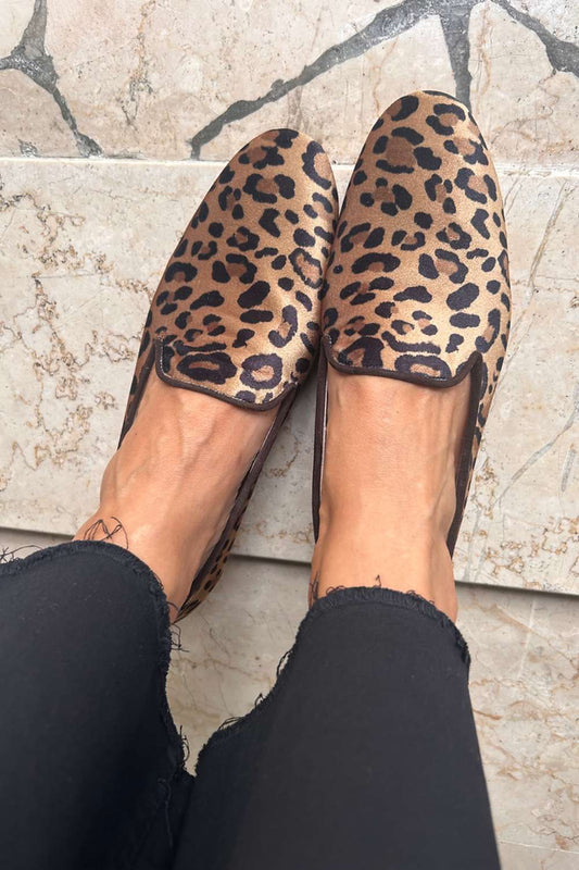 Leopardenmuster Satin Spitz zulaufende Ballerinas [Vorbestellung]
