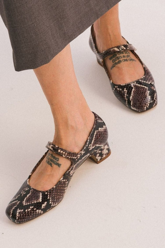Schlangenledermuster Mary Jane Blockabsätze [Vorbestellung]