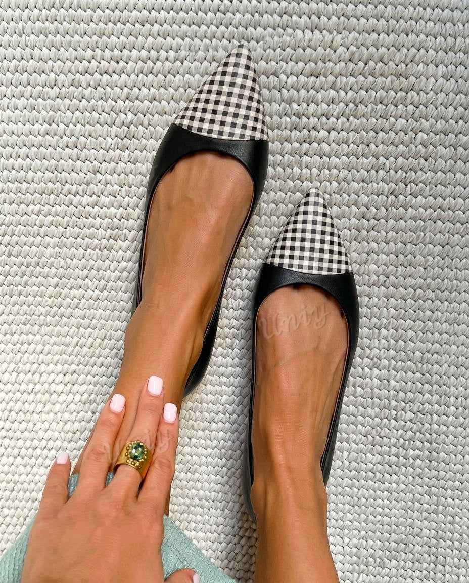 Gingham Pointed Toe SlipOn Flat Shoes [Pre Order]