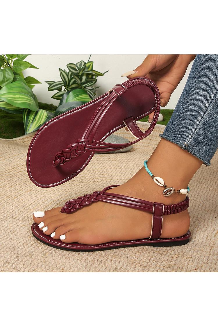 Einfarbige geflochtene Riemen Flip-Flops lässige Outdoor-Sandalen