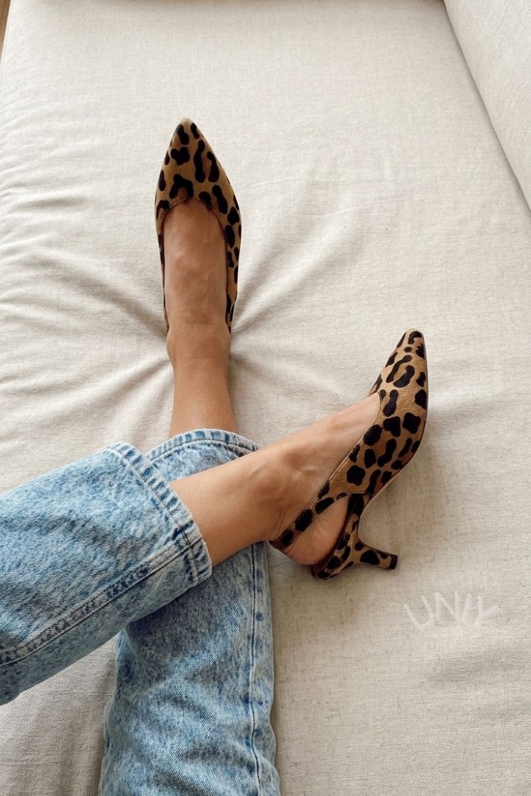 Vintage Leopard Print Calf Hair Pointed Slingback Heels [Pre Order]