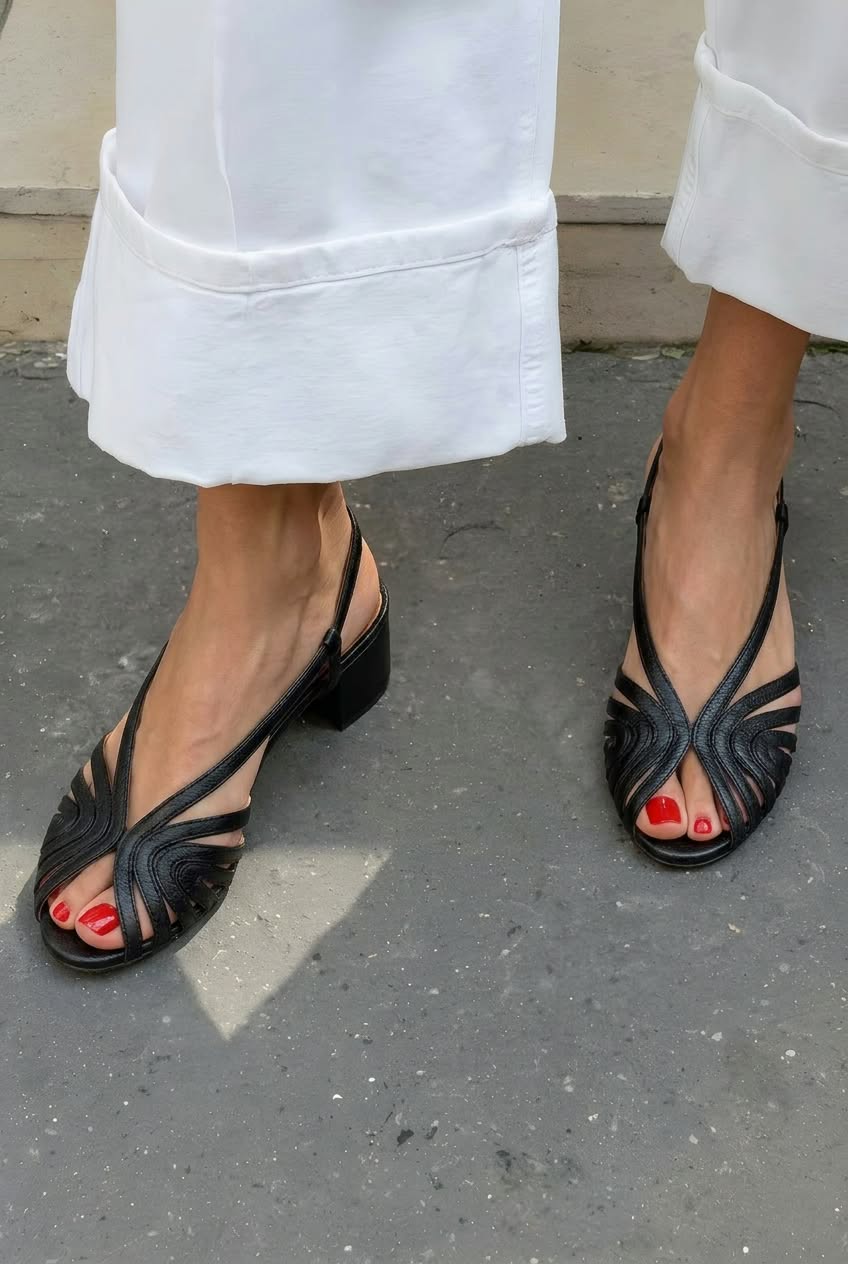 Strappy Wavy Peep Toe Low Block Slingback Sandals [Pre Order]