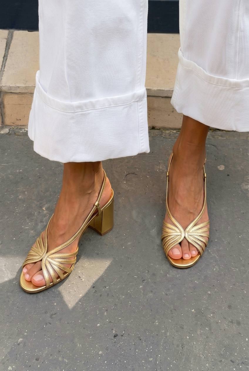 Strappy Fan Peep Toe Slingback Block Heels [Pre Order]