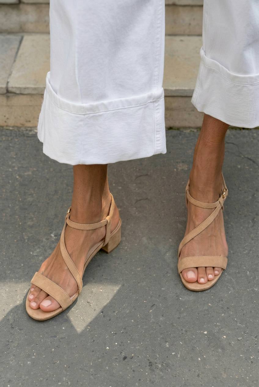 Strappy Asymmetrical Open Toe Low Block Sandals [Pre Order]