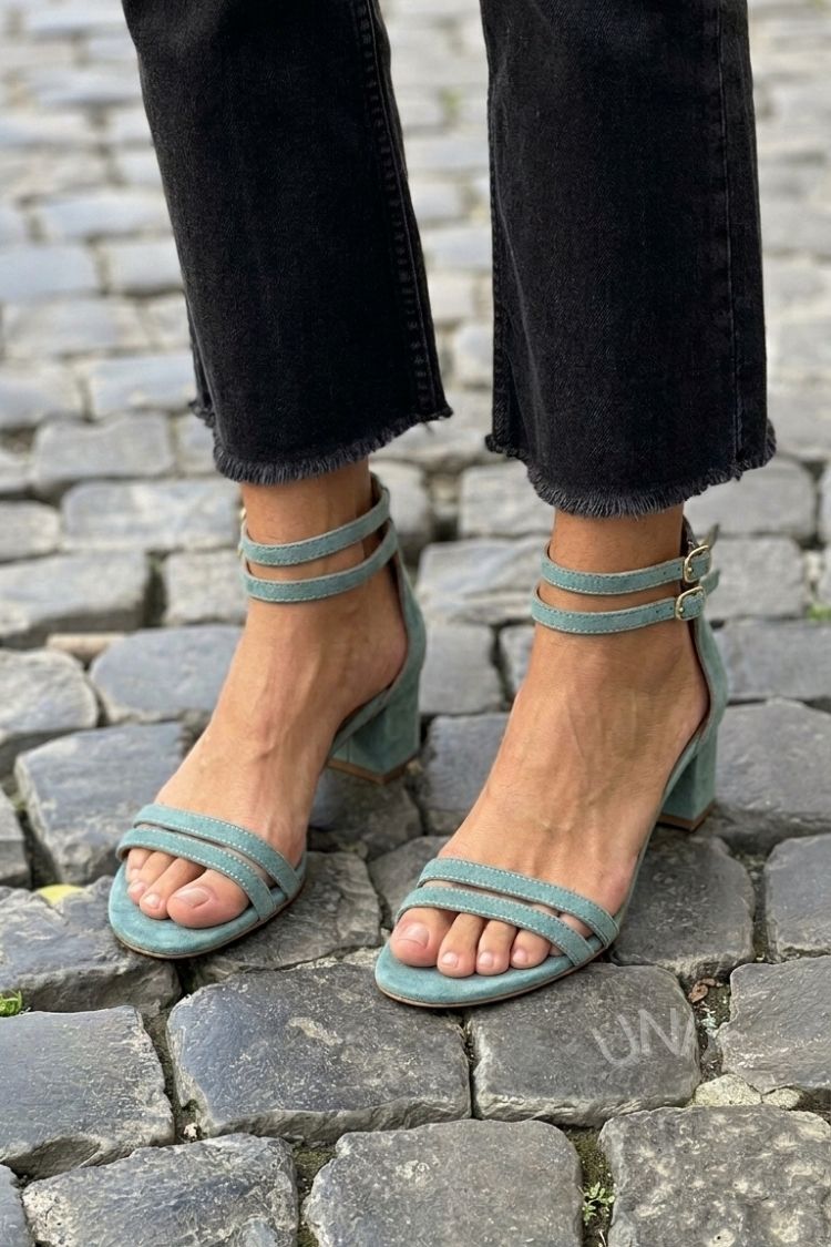 Chic Green Double Ankle Strap Block Heel Sandals [Pre Order]