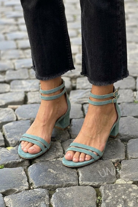 Chic Green Double Ankle Strap Block Heel Sandals [Pre Order]