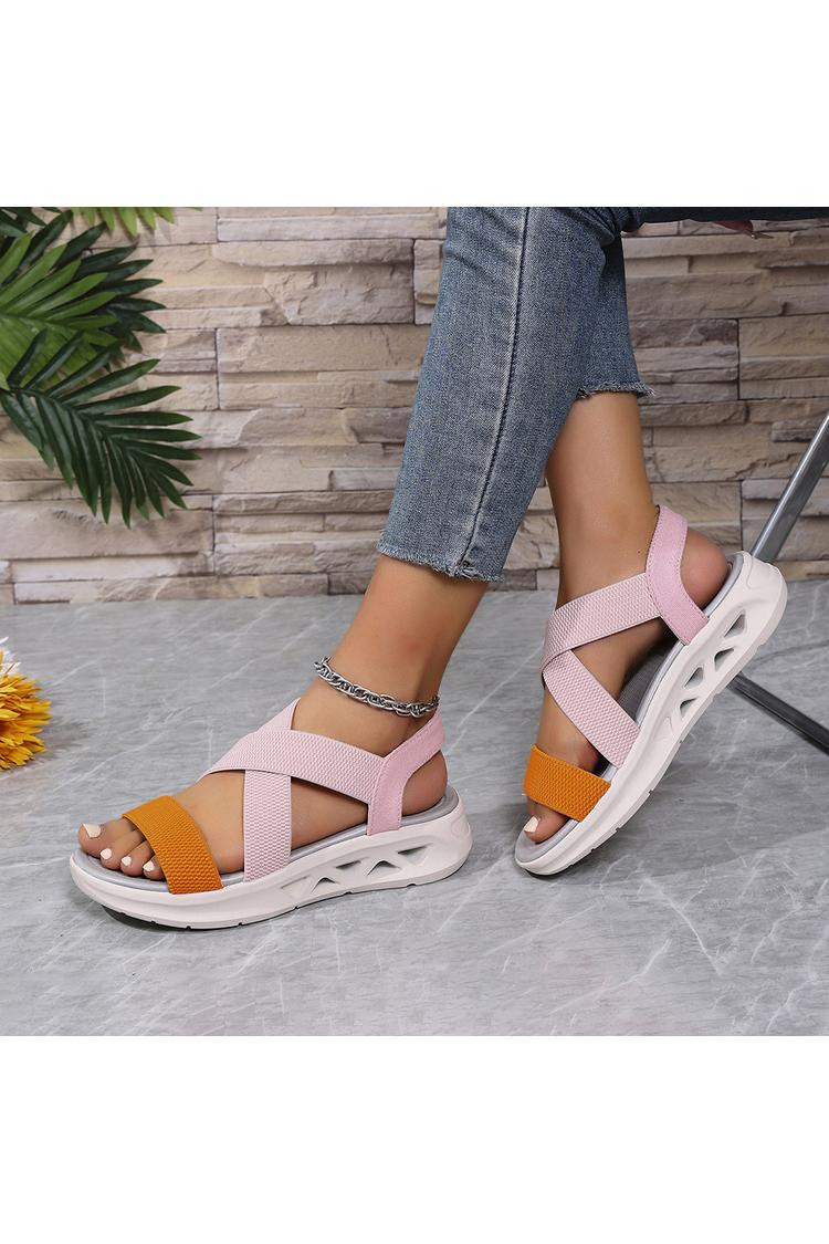 Sandali casual traspiranti con punta tonda e cinturino incrociato multicolore 