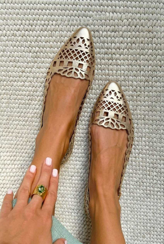 Geometric Cutout Pointed Toe Flat Slip On Shoes [Pre Order]