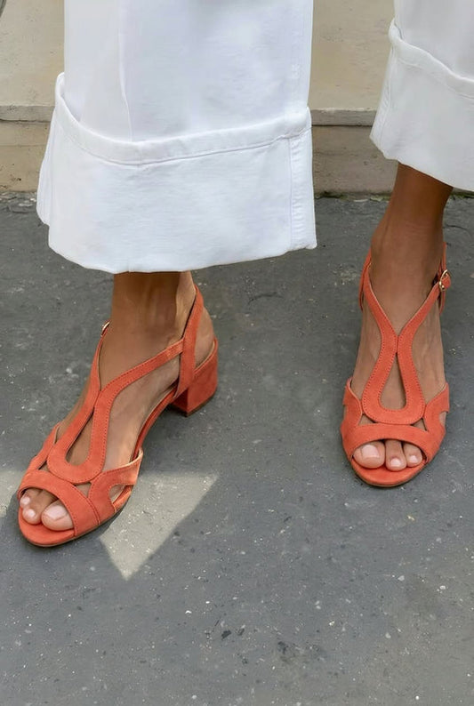 Cutout T-Strap Peep Toe Block Heel Sandals