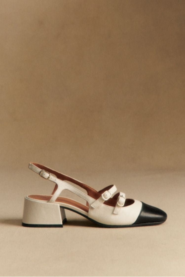 Dwukolorowe skórzane baleriny Mary Jane z podwójnym paskiem i czubkiem w stylu cap toe [Przedsprzedaż]