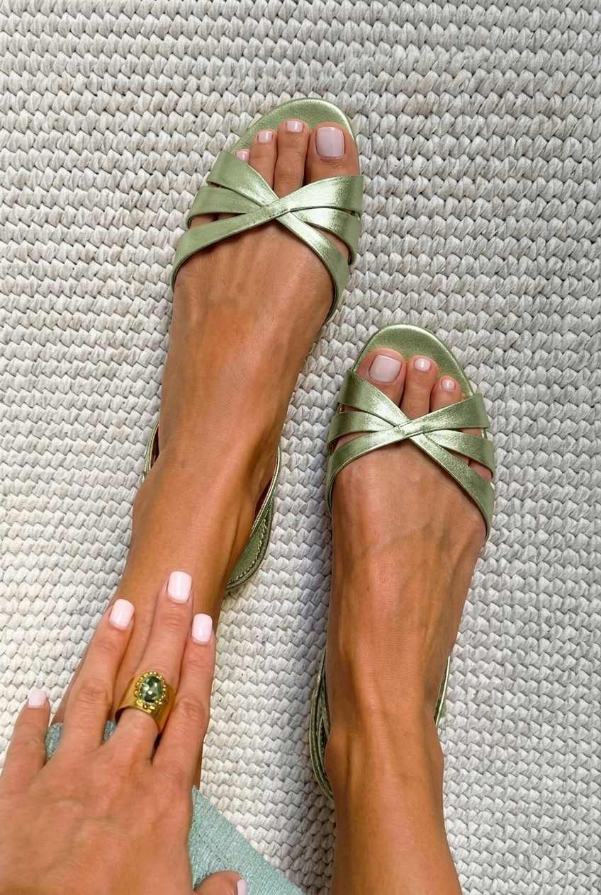 Metallic Crisscross Open Toe Slingback Gold Flat Sandals